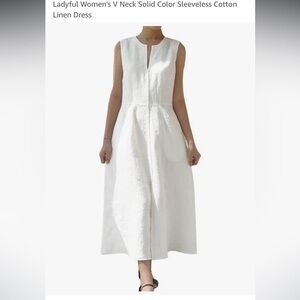 Women's White Sleeveless Cotton Linen Dress
